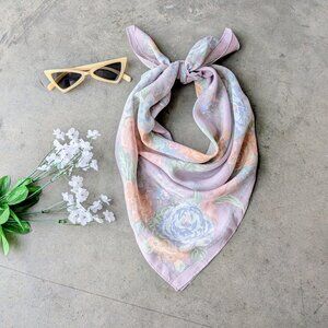 Vintage Liz Claiborne Colorful Pastel Floral Silk Square Scarf